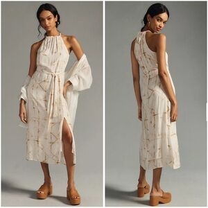 cloth & stone Cream and Tan Halter Midi Dress